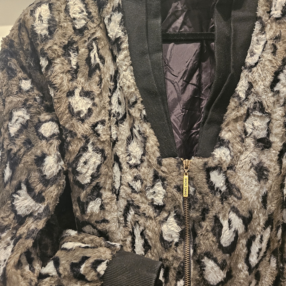 Simon Chang Animal Print Teddy Jacket